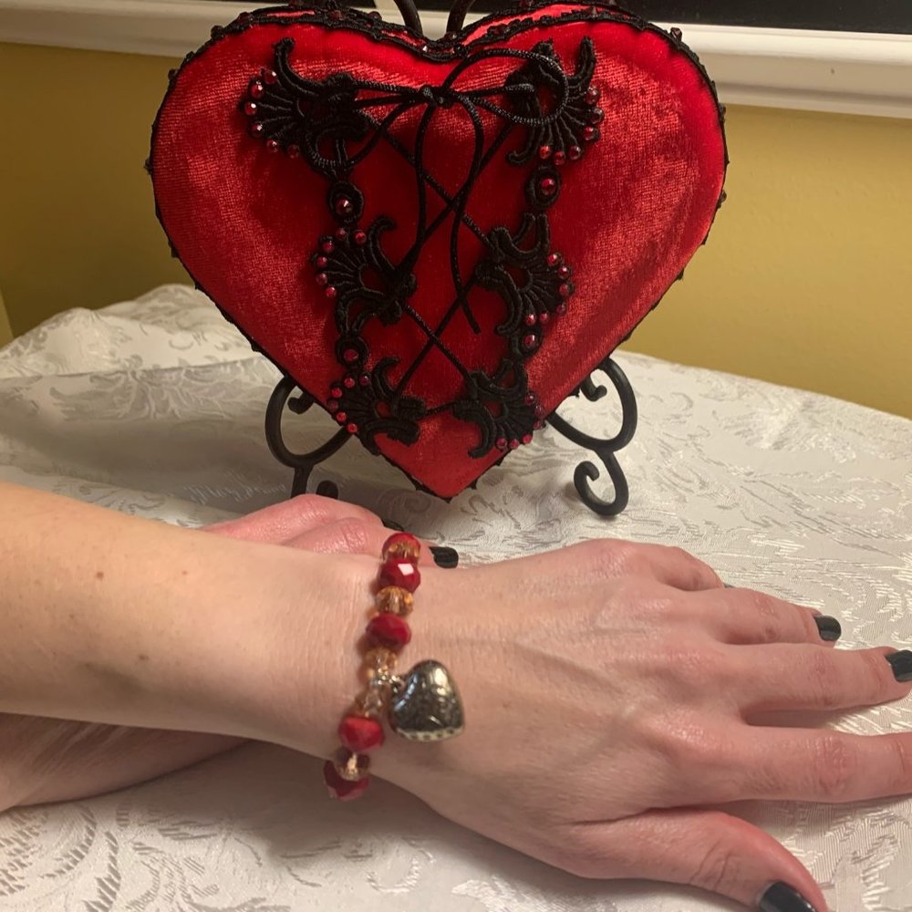 Crystal & Sterling Bracelet & Red Velvet Heart Container
